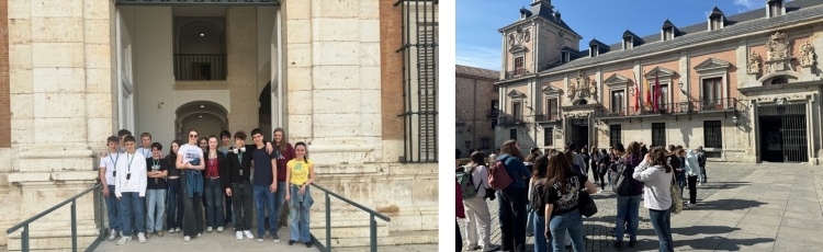 Schüler vor Eingang und Schloss